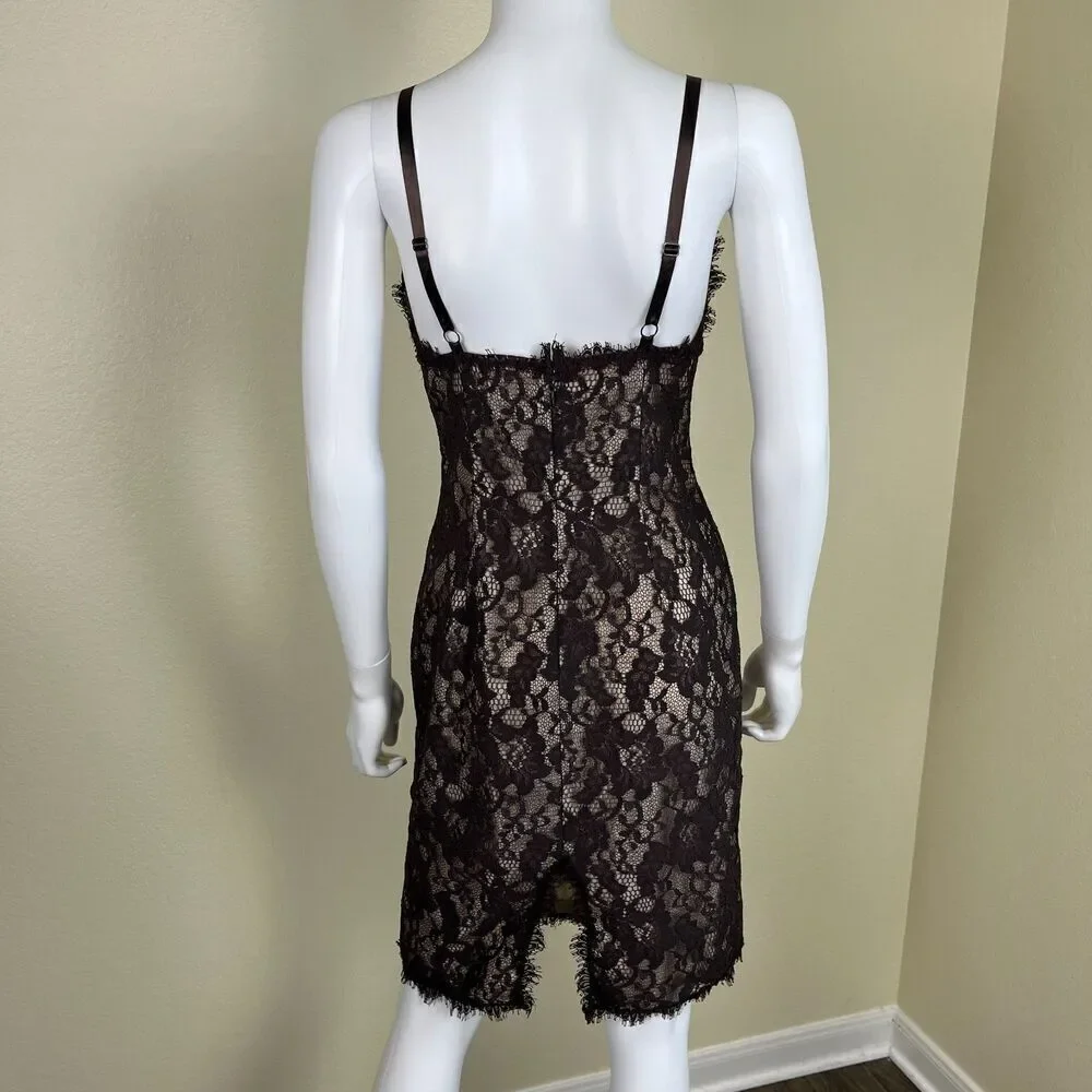 Rebecca Taylor Women Size 4 Brown Floral Lace Bodycon Midi Dress Sleevless Party